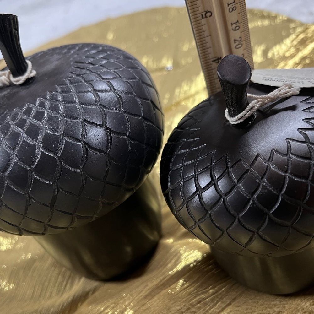 NWT Signature Bronze Like Metal Acorn Deco Candle Set of 2 sizes. Last set.